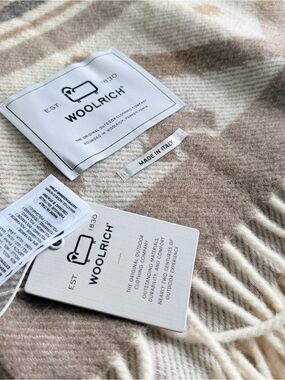 Woolrich Cream and Beige Plaid Wool Blanket